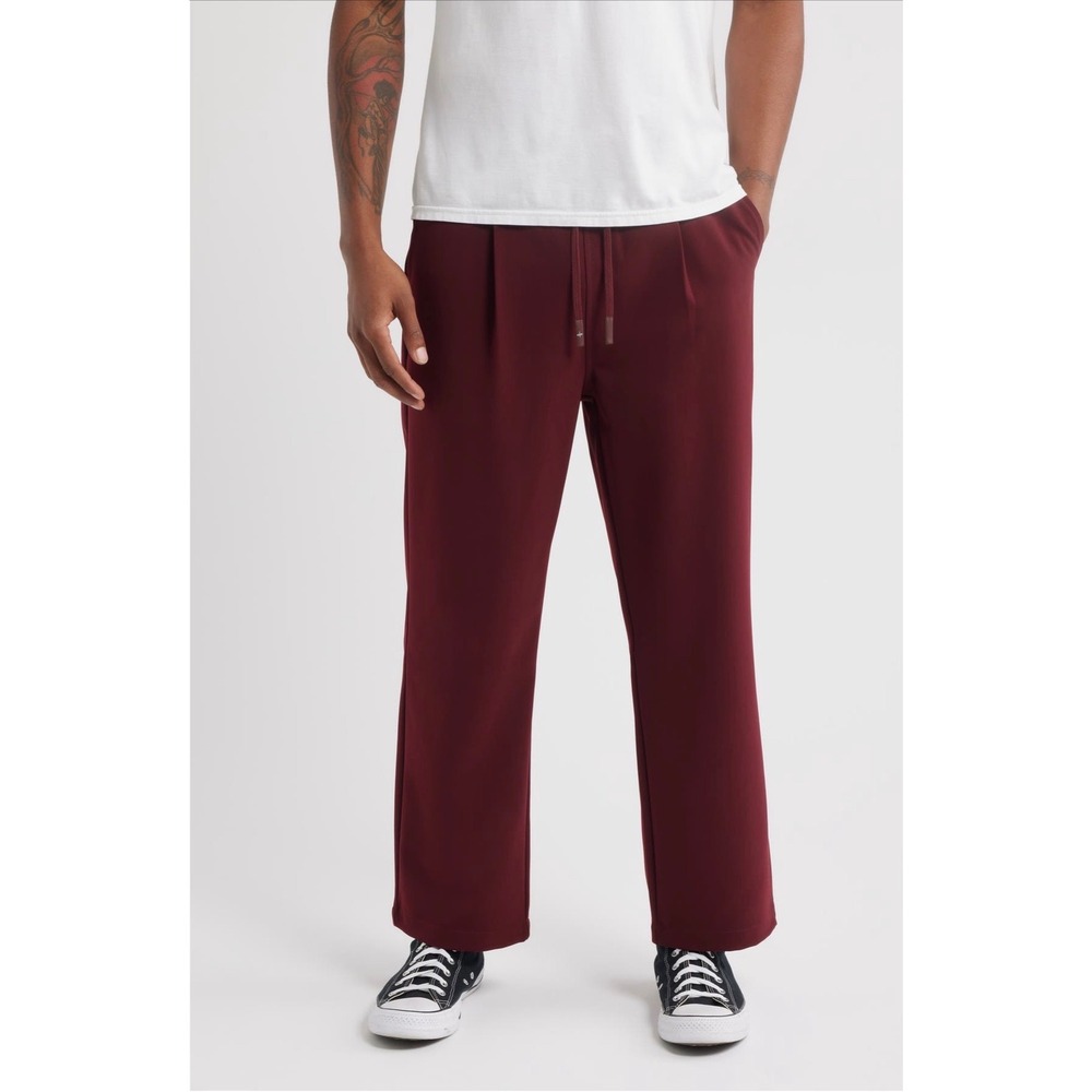 Santo Studio Merlot Red Pleated Straight Leg Drawstring Trousers Pants Medium